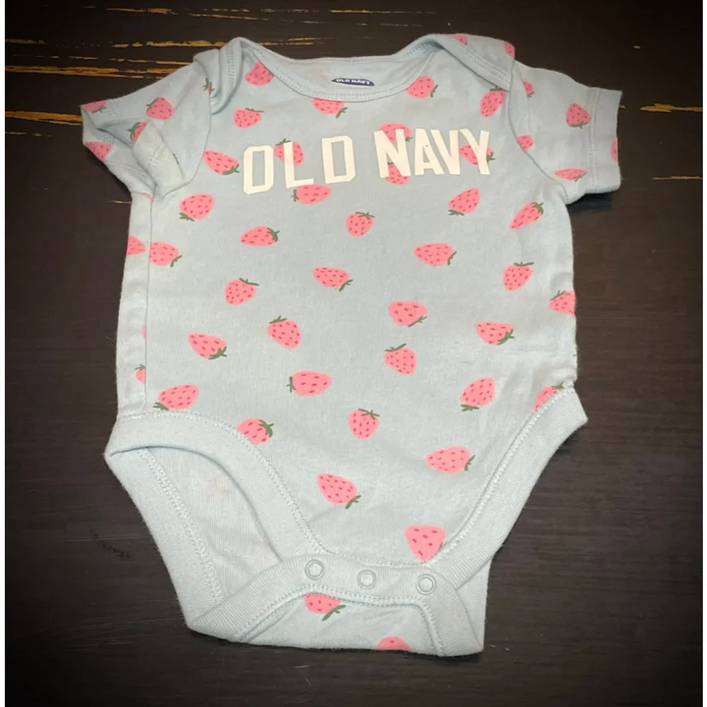 Old Navy Bodysuits 3-6 Months Light Blue Pink Strawberry twin girls matching
